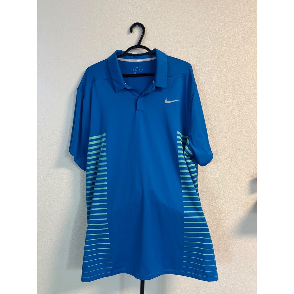 Nike Golf Dri-FIT Polo Shirt Mens XXL Blue Mickey Mouse Disney Stripe Performanc - Picture 1 of 6